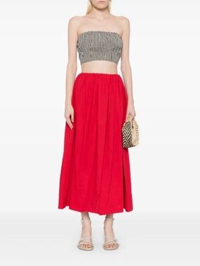 NWT Posse Vibrant Red Maxi Skirt with Gathered Waist and pockets